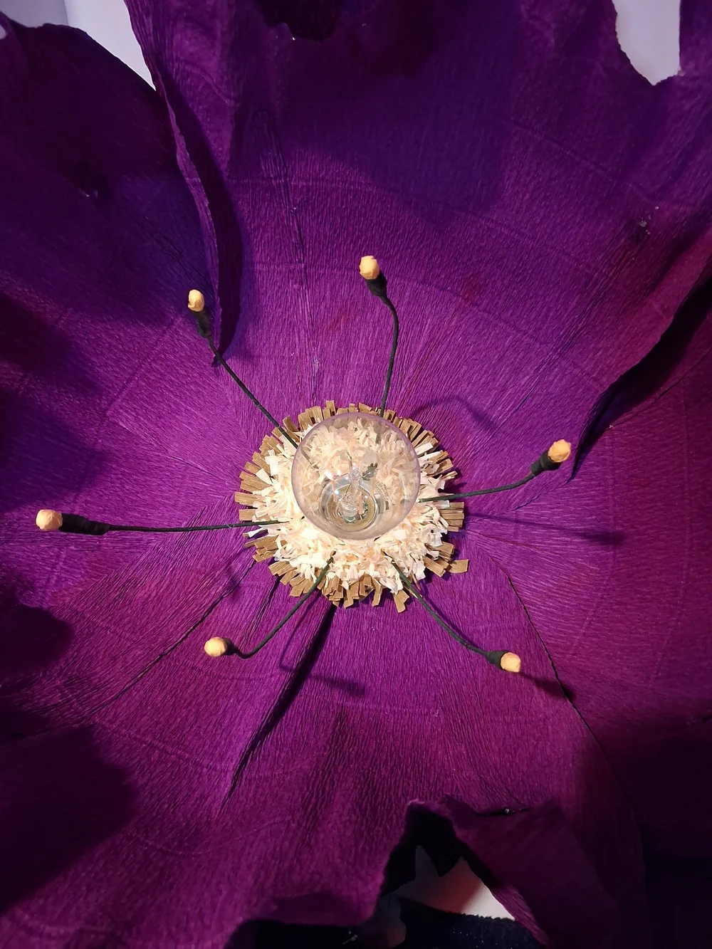 Large Decorative Purple Italian Crepe Paper Flower w/ Cream Center- Handcrafted